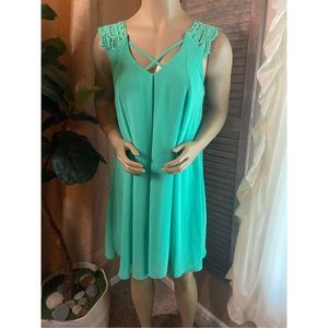 She + Sky Crochet Sleeved Mini Dress